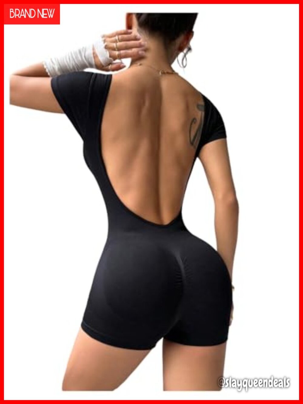 SweatyRocks Polyamide Backless Workout Romper One Piece Yoga Gym Jumpsuit